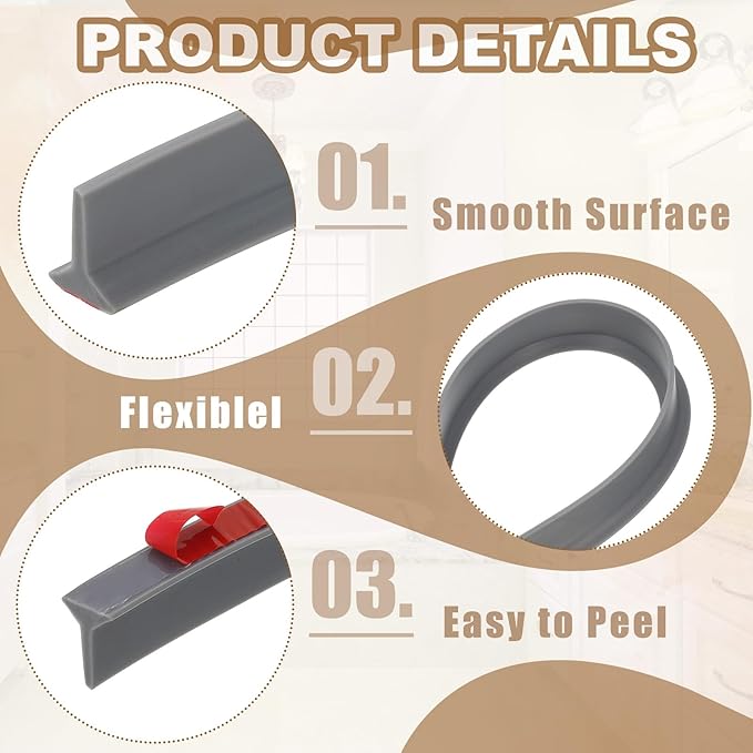 PATIKIL 79 Inch Collapsible Shower Threshold Water Dam Guard, Shower Stopper Barrier Self Adhesive Sink Splash Guards for Frameless Shower Door Bottom, Gray (1.2"Wx0.6"T)