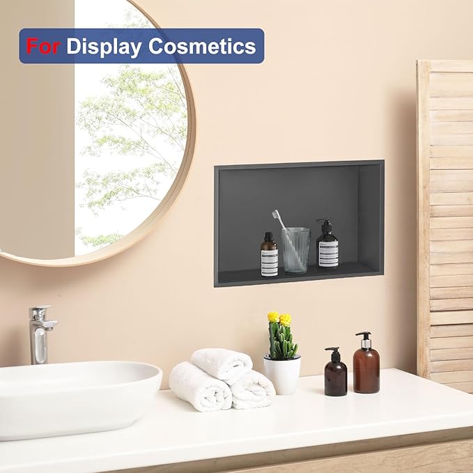 Shower Niche,16 * 28 Stainless Steel Elegant Bathroom Niche, No Tile Needed Recessed Shower Shelf Organizer for Storage,Grey