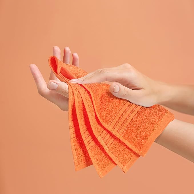 BOUTIQUO Ultra Soft Cotton 6 -Piece Hand Towel Set 16x24 Inch, Ideal for use in Bathroom, Kitchen, Gym, Spa & General Cleaning, Compact & Lightweight Multi Purpose Hand Towels - Orange