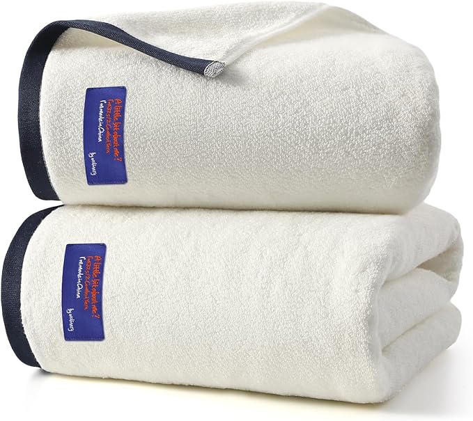 REDKISS 2 Pack 100% Cotton Bath Towels with Luxury Embellished Border Design, Oversized 27 x 54 Inches & 600 GSM Ultra Soft Bath Towel Set, Quick Dry Towels for Bathroom, Gym, Hotel, White