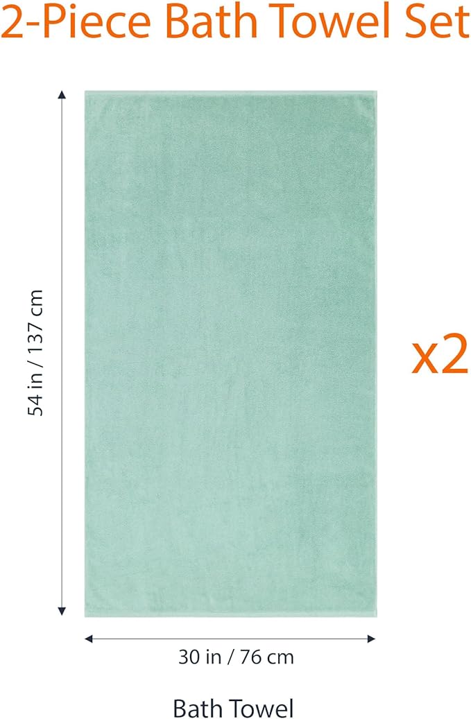 Amazon Basics 100% Cotton Quick-Dry Lightweight Moisture Absorbing Bath Towel, 2 Count, Seafoam Green, 54" x 30" (Pack of 12)