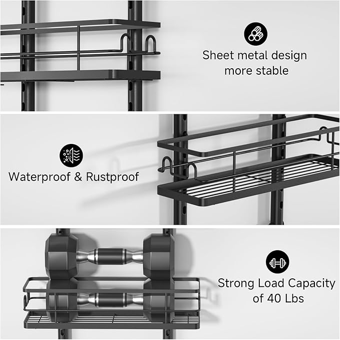 Shower Caddy Hanging Rustproof, 4 Tier Adjustable Hanging Shower Caddy Over Showerhead, No Drilling Handing Shower Racks for Bathroom Shampoo Soap Storage