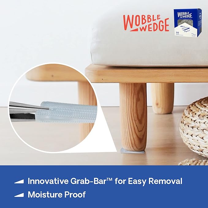 The Original Wobble Wedge Rigid Plastic Shims, Heavy Duty Leveling Wedges for Furniture, Tables, Toilets, Home Improvement & Work Projects, Transparent Plastic Shim, Leveling Feet, MADE IN USA, 30Pack