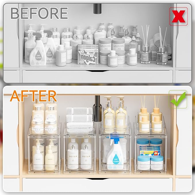 Yieach 2 Pack Pull Out Under the Sink Organizer,2 Tier 10.6″ High Medicine Cabinet Organizer for Vitamin,Pill Bottle,Supplement,Slide out Undersink Organizers and Bathroom Vanity Storage for Cupboard