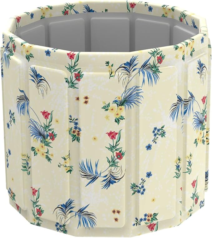Portable Bath Tub for Adult, Foldable Soaking Bathtub for Hot SPA&Ice Bath, Foldable Small Bathtub Collapsible Tub for Bathing, Quick Setup No Installation (Noble Flower,25.9X27.5 IN)