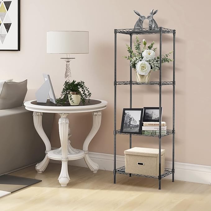BNSPLY 4 Tier Wire Shelving Unit, Height Adjustable Wire Shelves, Metal Storage Rack Organizer for Laundry, Kitchen, Bathroom, Pantry, Closet (11.8" D x 17.7" W x 49.6" H, Black)