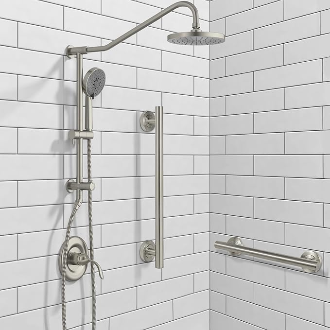 Lava Odoro Shower Grab Bar, Modern Stainless Steel Handicap Grab Bar for Bathtubs and Showers, Shower Safety Bar for Seniors Disabled, ADA-Compliant (Brushed Nickel, 18 Inch)