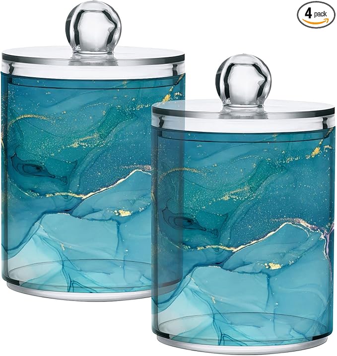 MNSRUU 4 Pack Qtip Holder Organizer Dispenser Blue Marble Abstract Fluid Art Bathroom Containers Bathroom Vanity Storage Canister Apothecary Jars for Cotton Swabs/Pads/Floss