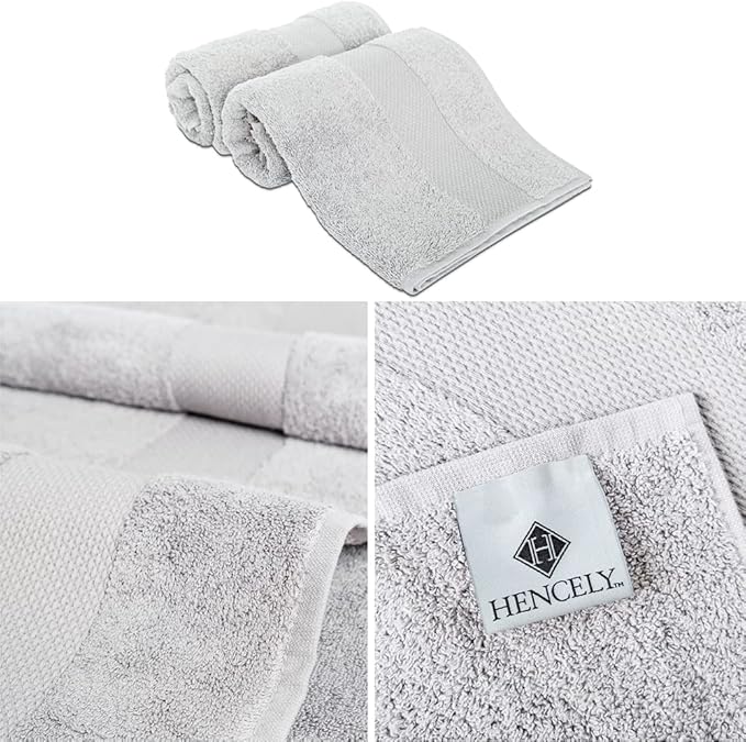 Hencely Luxury Hand Towel - Set of 2 (16x28 Inches) - Soft Turkish Cotton, Absorbent, Quick-Drying Face, Body, Kitchen, and Bathroom Towel (Hand Towels 2 Pack, Silver)