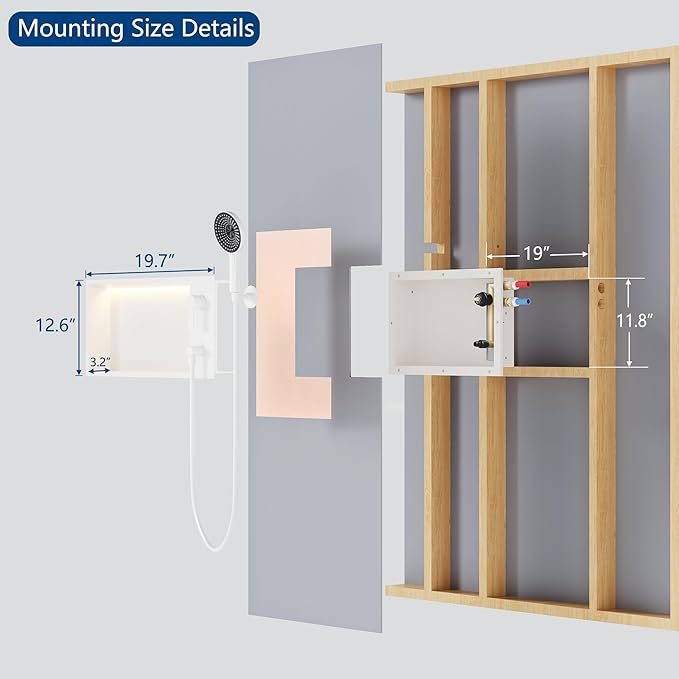 Shower Niche with Round Hand Shower,and LED Light in Matte White/Horizontal
