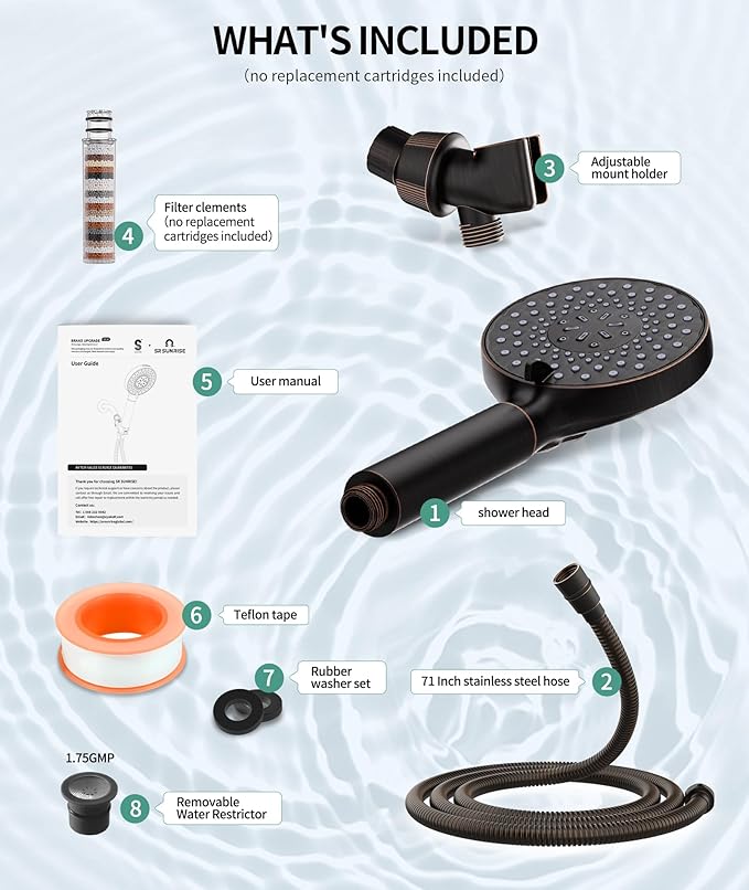 SR SUN RISE Filtered Shower Head with Handheld High Pressure 9 Spray Mode Showerhead Detachable Shower Head Water Softener Filters Beads for Hard Water Remove Chlorine 1 Filter ORB