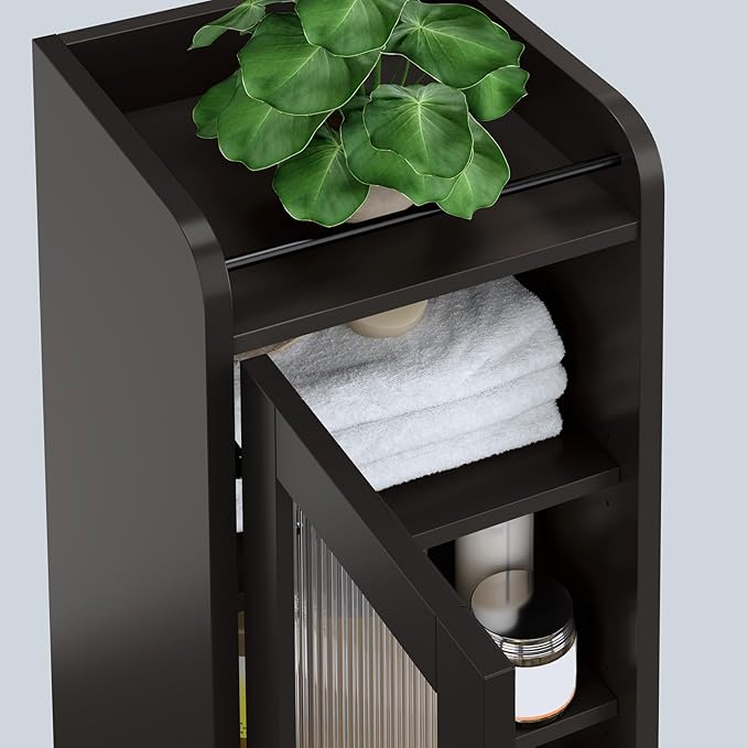 Tall Bathroom Storage Cabinet, Narrow Storage Cabinet with Adjustable Shelf Thin Linen Tower Two-Way Doors Contemporary Cabinet for Bathroom, Kitchen, Living Room, Espresso