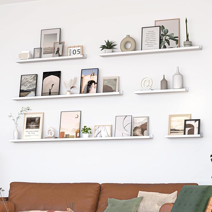 Heimlove Picture Ledge Shelf, Floating Shelves Set of 2, 16 Inch - White