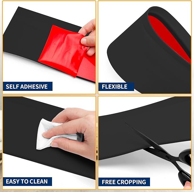 Flexible Baseboard Molding Trim 4 Inch Self-Adhesive Vinyl Wall Base Peel and Stick Cove Base Rubber Wall Baseboard Moulding Trim (60Ft, Black)