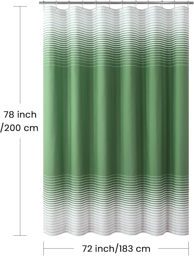 Green Shower Curtain 78 Inches Long, Sage Green and White Gradient Horizontal Stripe Waterproof Polyester Shower Curtains for Bathroom, 72x78 Inches
