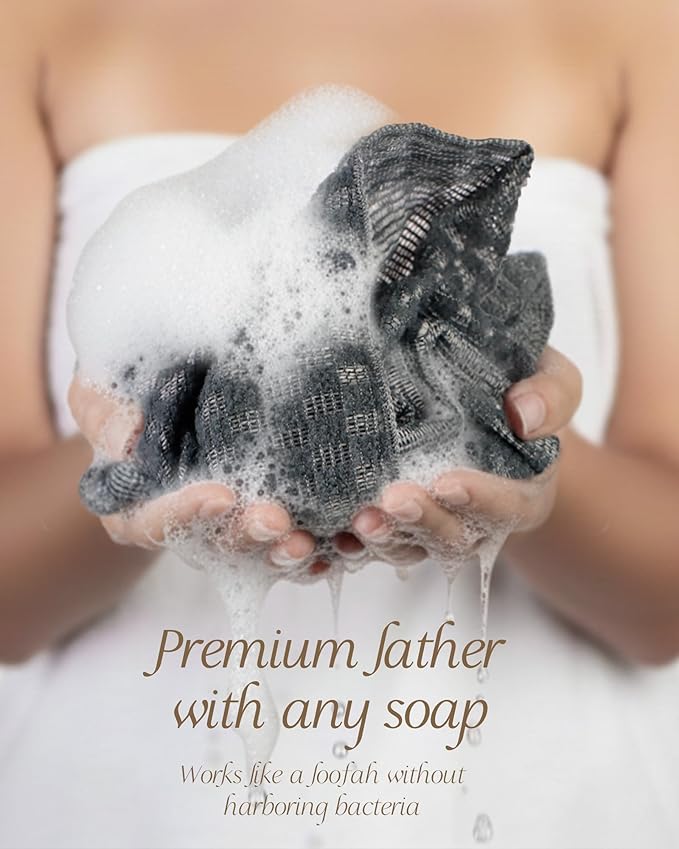 Yiclick Exfoliating Washcloth Towel, Back Scrubber for Shower, Exfoliating Body Scrubber Exfoliator, Japanese Wash Cloth for Body Scrub, Bath Exfoliate Rags Loofah Lufa Sponge for Women Men