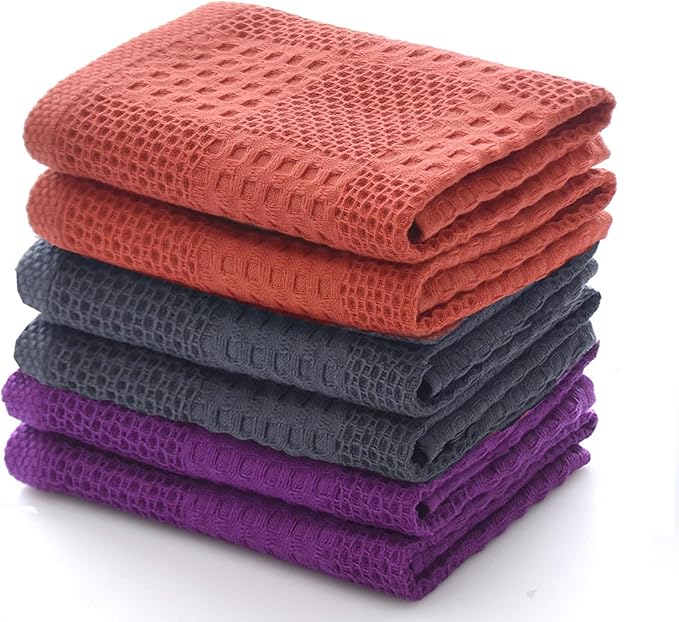 Waffle Weave Cotton Washing Cloth Ultra Soft and Absorbent Washcloths for Bathroom Kitchen and Gym Natural Cotton (6, Mixed)