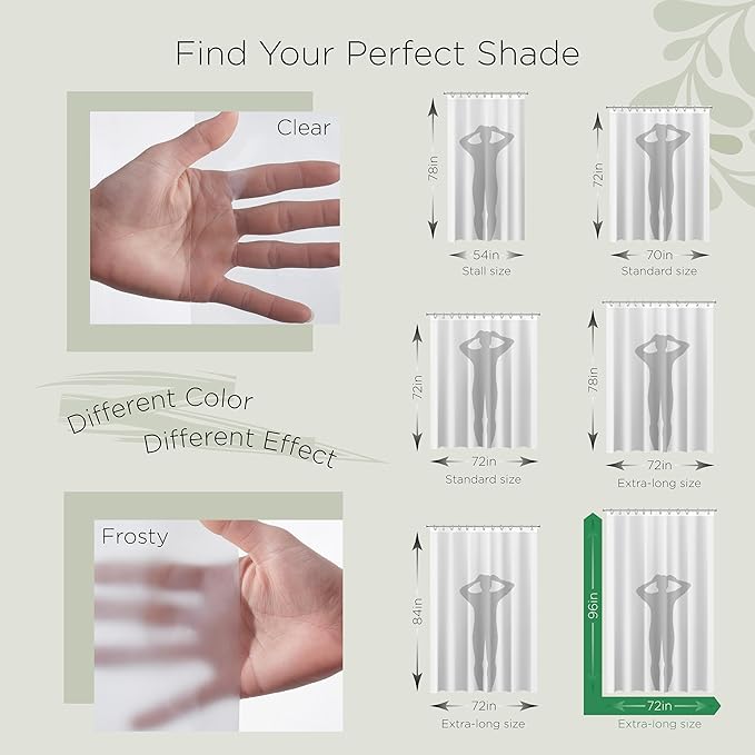 Stitch & Stone Shower Curtain Liner, Premium Medium Weight Durable Waterproof 6g PEVA for Bathroom with Weighted Magnets, Extra Long 72" x 96", Frosty 1 Pack