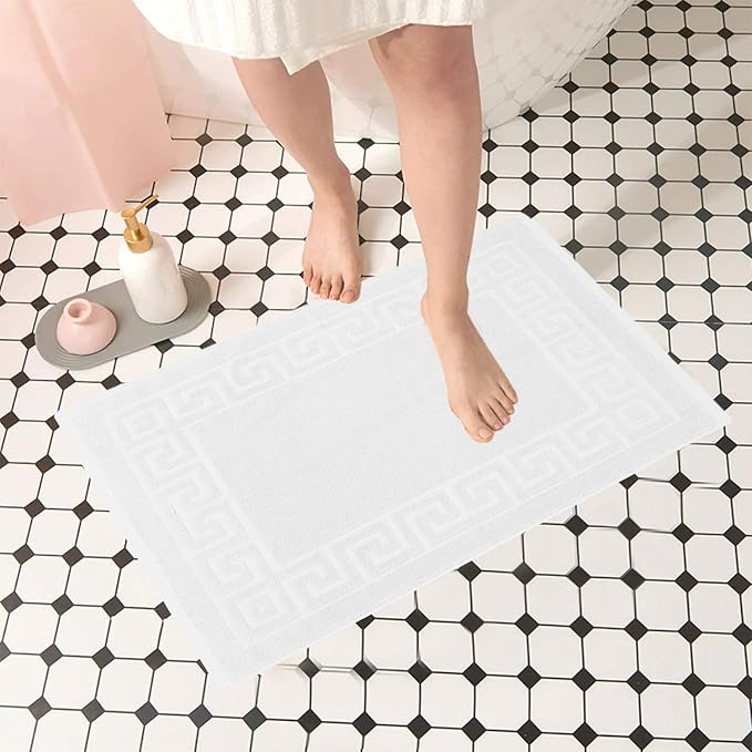 DAN RIVER Greek Cotton Bath Mats Set of 2 – Not a Bathroom Rug, Ultra Soft, Highly Absorbent & Machine Washable Bath Mat Towel for Bathroom Floor Mat – Durable, Quick-Dry, 21x34 Inches, White