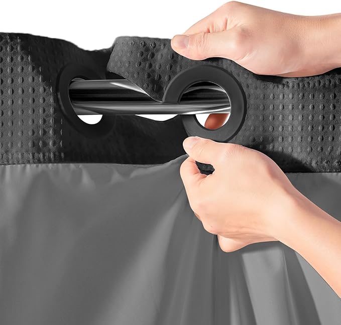 River Dream Heavyweight No Hooks Required Dotted Waffle Weave Shower Curtain with Snap in Liner -Extra Long 71W x 86H,Hotel Grade,Spa Like Bath Curtain,Graphite Grey