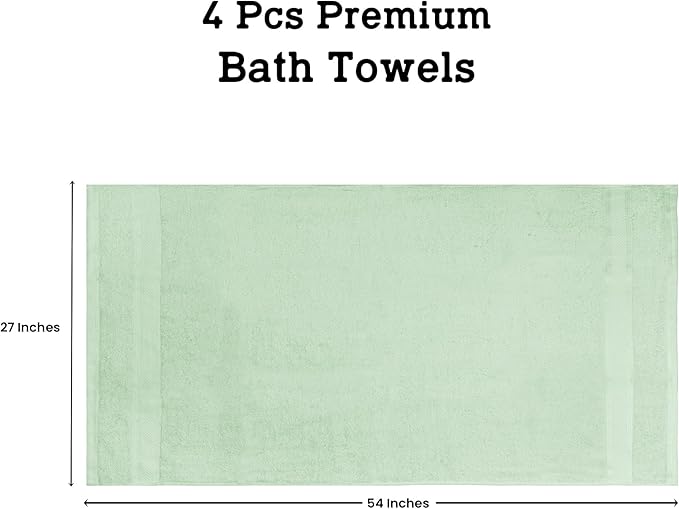 Casa Lino Light Sage Green Bath Towels Set of 4 (54" x 27") - Large Bathroom Towel Set - 100% Cotton Towels for Bathroom - Highly Absorbent & Quick Dry Bath Towel Multipack - New Apartment Essentials