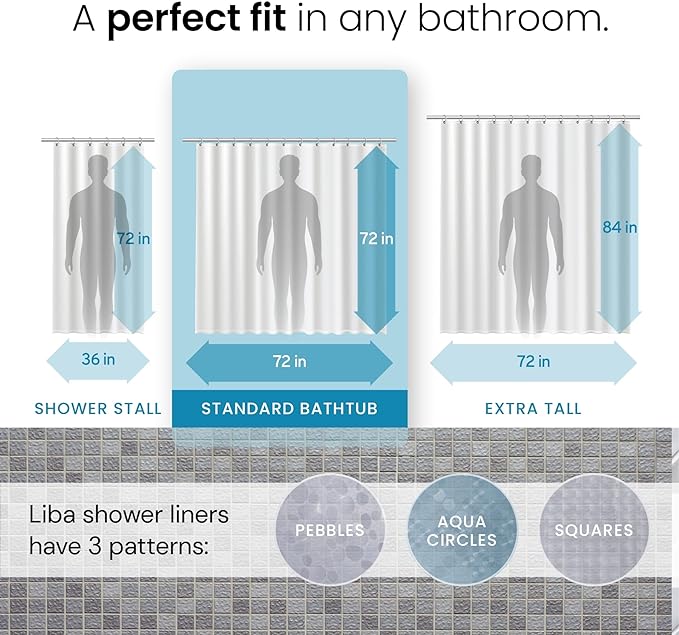LiBa Plastic Shower Curtain, Heavy Duty 8G Shower Curtain for Bathroom, Waterproof Vinyl Shower Curtain, 3 Magnets, Rustproof Mental Grommets - 3D Clear Pebbles Pattern, 72x72