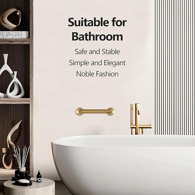 Shower Grab Bar, 2 Pack 12 Inch Gold Bathroom Safety Bar, 1.25" Diameter 304 Stainless Steel Grab Bars for Bathtubs and Showers, Handicap Shower Grab Bar for Seniors Elderly