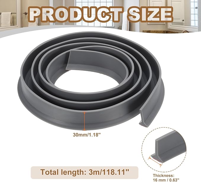 PATIKIL 118 Inch Collapsible Shower Threshold Water Dam Guard, Shower Stopper Barrier Self Adhesive Sink Splash Guards for Frameless Shower Door Bottom, Gray (1.2"Wx0.6"T)