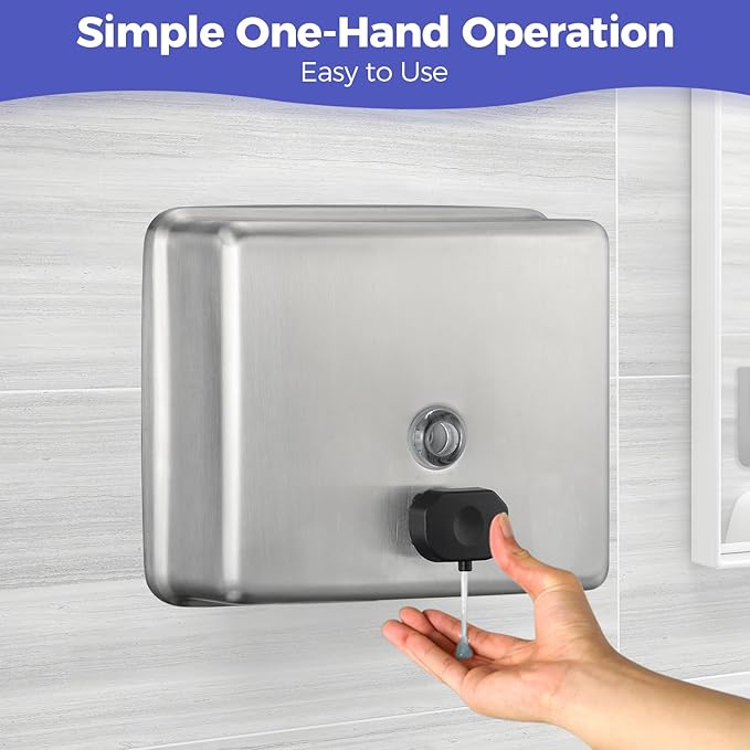 Stainless Steel Extra Large 1400ml/47oz Capacity Industrial Grade Soap Dispenser, Commercial Wall Mount Bathroom Hand Soap Dispenser with Corrosion Proof Lining and Anti-Leak Pump