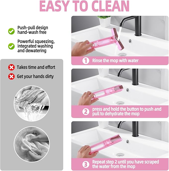 mini Foldable Desktop mop,mini mop for Kitchen Counter,Wet and Dry Use Cleaning System, Also Suitable for bathrooms, Living Rooms, etc.(6 Soft Mop Head + 2 Squeeze Handle+ 4 Hooks)