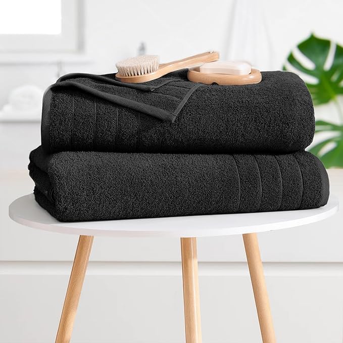 DAN River Extra Large Bath Towels Set of 4, 30 x 60 Inches - 100% Cotton Larger & Lighter Weight Towels for Bathroom - Quicker to Dry, Super Soft & Highly Absorbent Towels for Home, Black