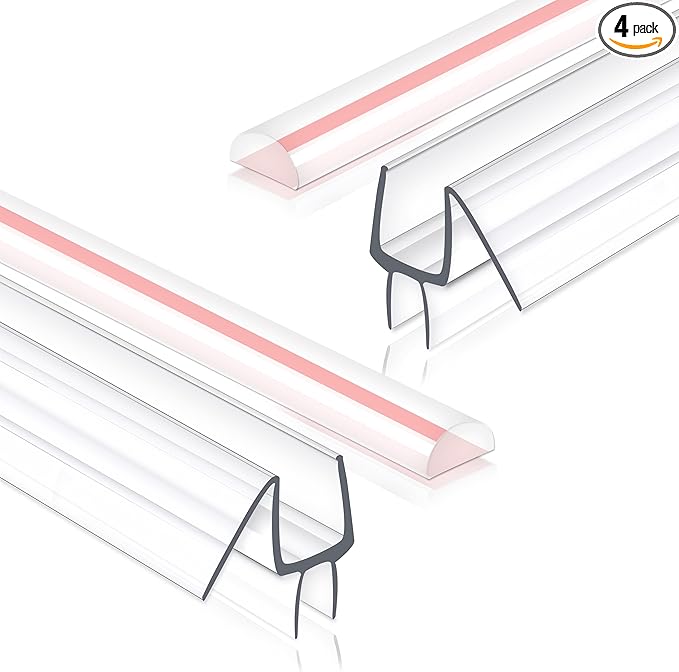 Frameless Shower Door Seal Strip 4 Pack x 39 Inch MD Glass Shower Door Bottom Seal Side Seal Strip Door Sweep for 3/8" Glass Ultra-Clear Polycarbonate Stop Shower Leaks Create A Water Barrier