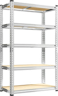 REIBII Storage Shelves 2020LBS Garage Shelving Heavy Duty 5 Tier Metal Shelving Adjustable Pantry Shelves for Garage Pantry Closet Kitchen Basement 28" W x 12" D x 59.8" H, Silver