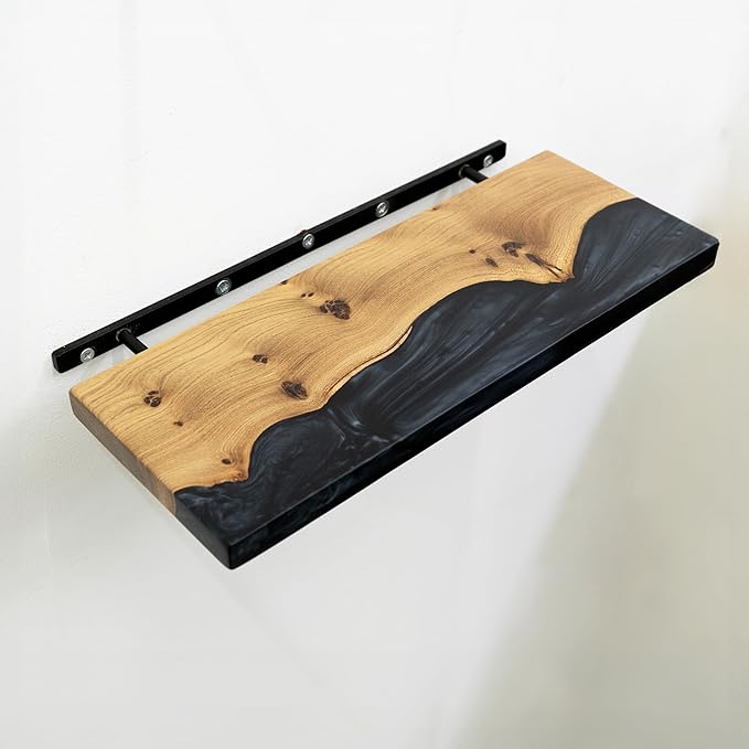 RWA Straight Edge Floating Shelf – Unique Wood Floating Shelf for Wall Decor, Living Room, Bedroom, or Bathroom – Sleek Decorative Wall Shelves for Home & Office (Straight/Black, Medium - 16x6)
