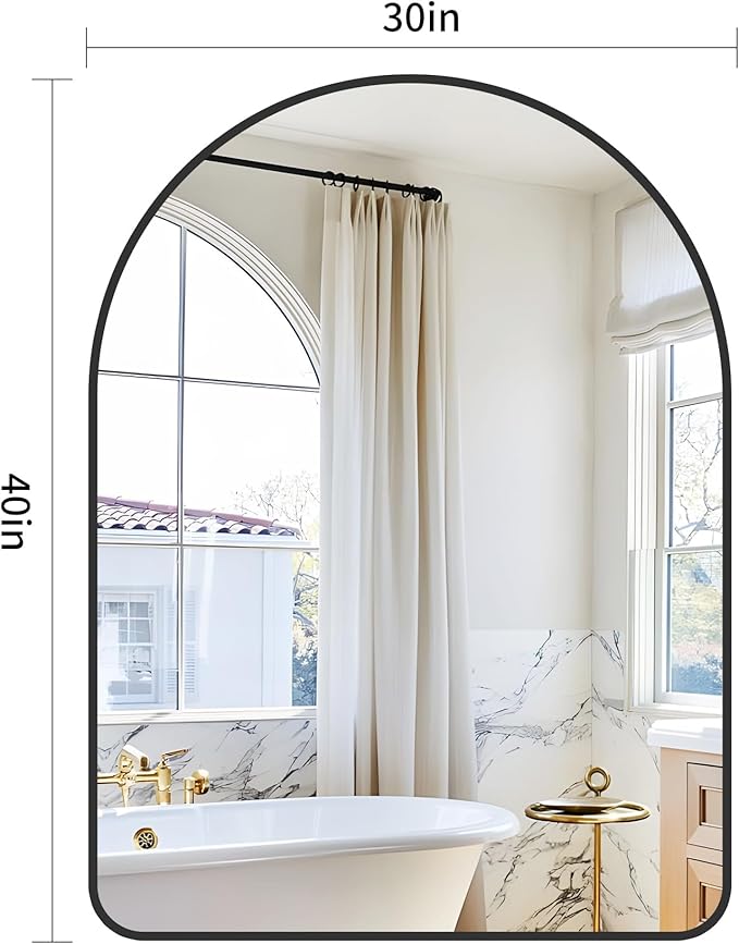 GLASHOM 30"x40" Black Arched Mirrors for Bathroom, Wall Mounted Mirror, Aluminum Alloy Brushed Framed Wall Mirror, Anti-Rust, Large Mirror for Over Sink, Bedroom, Entryway (Vertical)
