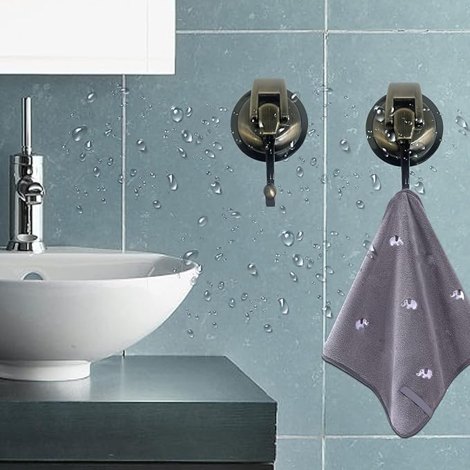 Heavy Duty Vacuum Suction Shower Hooks - Glass Suction Cup Bathroom Robe Hooks, Reusable, No Hole Punched - Bronze, 4 Pack