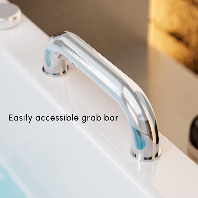 Homary Walk-In Bathtub for Seniors with Hydrotherapy Massage - Air Bubble Jets Bathtub, LED Chromatherapy Light, Thermostatic Faucet, Built-In Seat & Grab Bars, 3-Sided Apron Safety Tub for Elderly