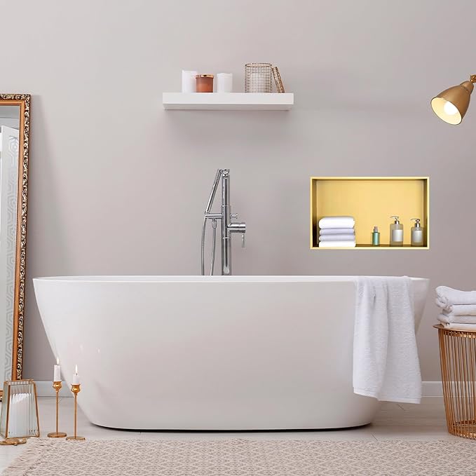 SaniteModar Shower Niche, Stainless Steel Shower Niche 12" X 24" No Tile Needed, Recessed for Bathroom Storage, Brushed Gold (Brushed Gold, 12x24)