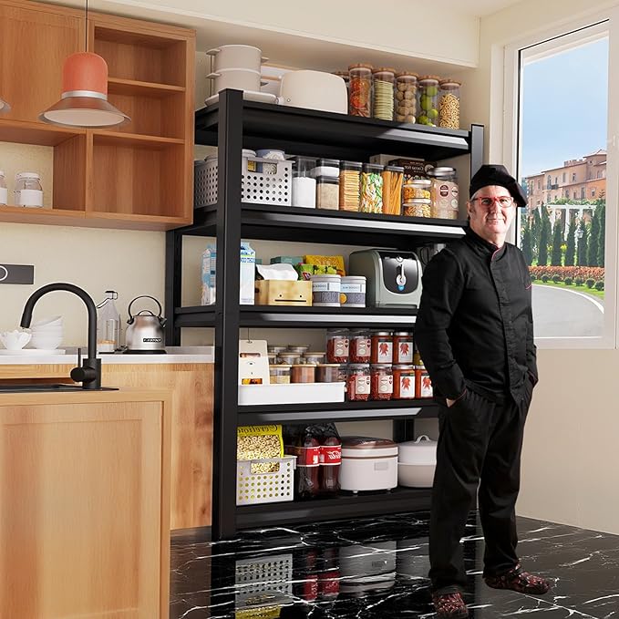 Garage Shelving,Heavy Duty Garage Storage Shelves,Metal Shelving Unit,5 Tier Adjustable Steel Utility Shelf,Use for Basement,Warehouse, Pantry Closet,Black (Steel-72 H*35.4" W*12" D)
