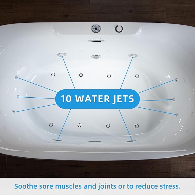 WOODBRIDGE 72" x 35-3/8" Whirlpool Water Jetted and Air Bubble Freestanding Heated Soaking Combination Bathtub with LED control panel, BJ400