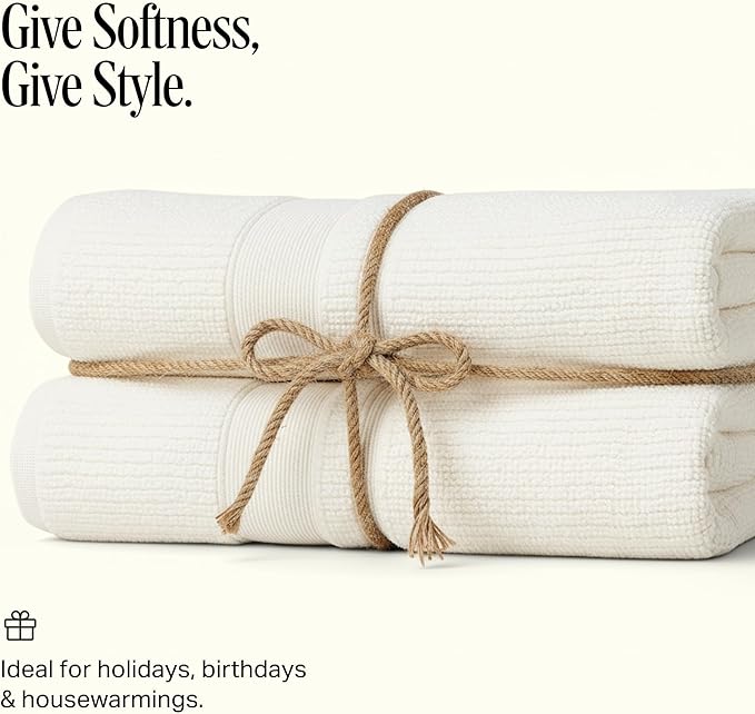 Preston Lane Douro Hand Towel Set – 2 Pack Luxury Cotton Towels, Ultra Soft & Absorbent, Quick-Dry Spa-Quality Bathroom Towels, Made in Portugal, Alabaster