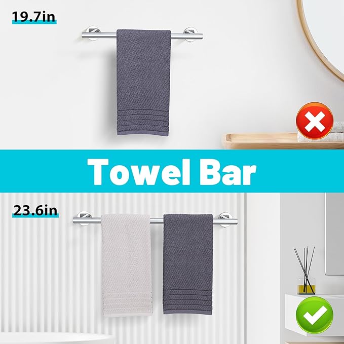 Chrome Bathroom Hardware Set,10 Pieces Towel Bar Towel Holder Set Includes Towel Bar, Toilet Paper Holder,Towel Ring and Towel Hook Wall Mount Bathroom Accessories Towel Racks for Bathroom