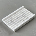 Marble Soap Dish - Soap Dish for Shower, Shower Bar Soap Holder, Real Marble Bathroom Tray, Decorative Stone Soap Dish with Drainage (Calacatta White, Wave Slot)