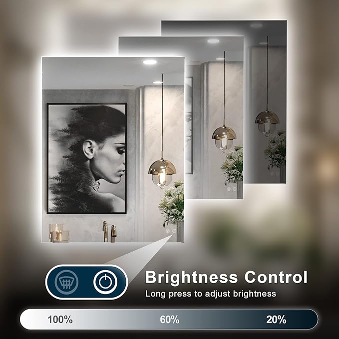TETOTE 28 x 36 Inch LED Backlit Mirror Bathroom with Light,Anti-Fog,Dimmable,Lighted Mirror(Horizontal/Vertical) Wall Mounted Vanity Mirror