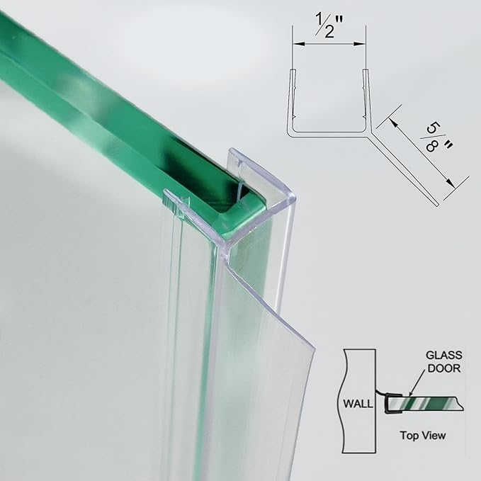 Shower Door Seal Strip Kits Set of 3 Polycarbonate Include 2 PCS 76" Side Seals and 1 PCS 36" Bottom Seal for 1/2"(12mm) Thick Glass