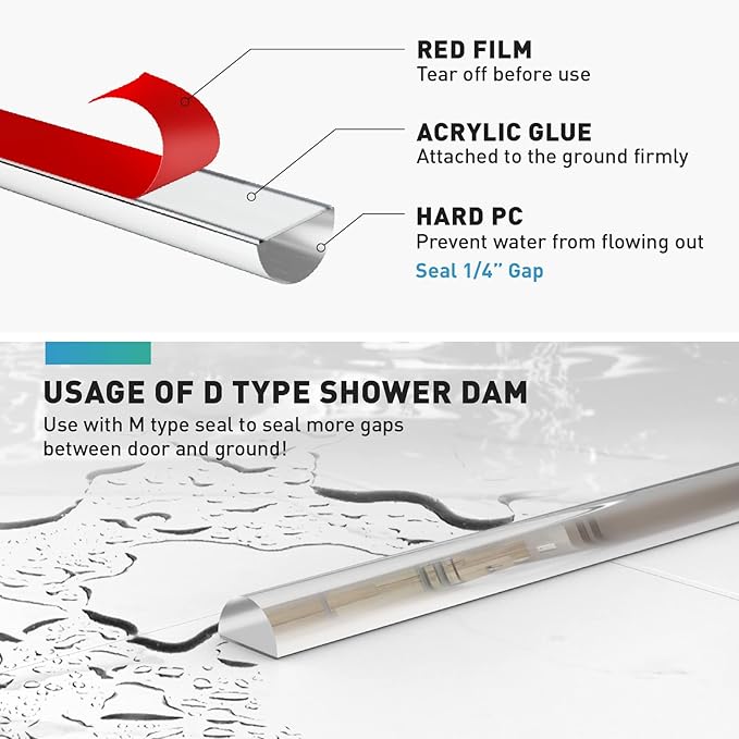 Shower Door Bottom Seal, 2 PCS 1/2"" x 36"" Shower Door Sweep for 1/2 Inch Glass, Frameless Glass Shower Door Seal Strip - Stop Shower Leaks and Create a Water Barrier, Clear
