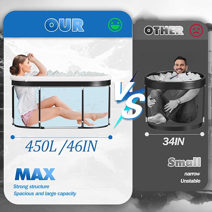Merapi XL 131 Gal Large Oval Ice Bath Tub for Athletes – Portable Cold Plunge Tub for Recovery, Foldable Multi-Layered Ice Bath for Home Gyms, Outdoor Use, and Family Cold Therapy