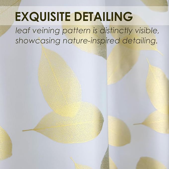 Plastic Shower Curtain Liner, Waterproof Printed PEVA Shower Curtain with Design, Gold Leaf Pattern, Rustproof Grommets, Standard Size 70x72 Bathtub Curtain for Bathroom (Pack of 1)