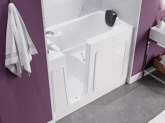 ANZZI Walk In Tub 53'' x 26'' with Quick Fill Faucet, 60" Shower Head, Easy Entry, Watertight Seal, Head Pillow, Slip-Resistant, ADA Seating, White Gelcoat, Safety Grab Bar - AMZ2653LWS-CP