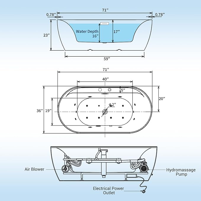 71 Inch Luxury Acrylic Freestanding Bathtub with Air Bubble & HydroJet Massage, Multi-Color LED Mood Lighting, Oversized Soaking Spa for Modern Bathrooms